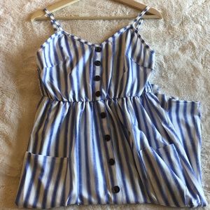 NWOT maternity dress, striped blue and white, M